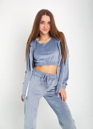 Костюм велюр 3в1 худи с капюшоном, топ и джоггеры 12 цветов