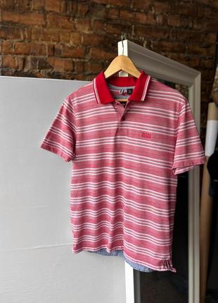 Hugo boss men’s pink/white striped short sleeve polo shirt поло