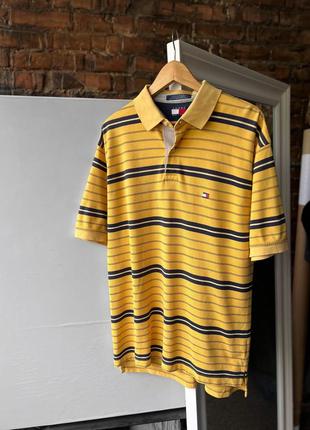 Tommy hilfiger men’s vintage 90s yellow striped short sleeve polo shirt logo винтажное поло