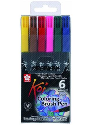 Набір акварельних маркерів sakura koi coloring brush pen 6 кольорів