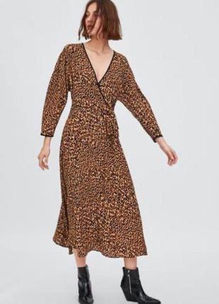 Платье zara макси леопардовый принт