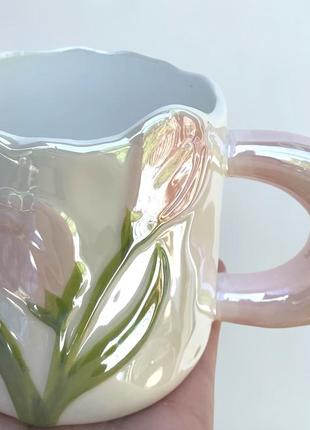 Чашка "flowery" 350 мл. чашка керамічна, дзеркальна глазур. чашка в коробці. чашка рожева2 фото
