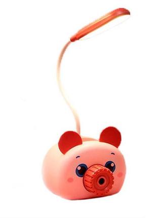Настільна лампа свинка з підставкою для телефону та точилкою рожева