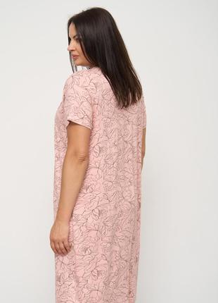 Вискозная рубашка, батал - розовая в цветы3 фото