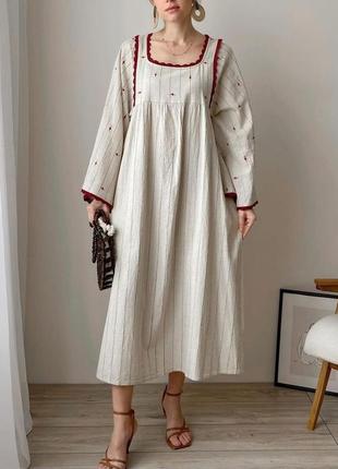Платье вышиванка zara из льна и хлопка