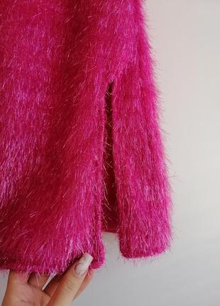 Сукня жіноча рожева пухнаста міні з розрізом5 фото