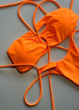 Оранжевый яркий премиальный геометрический купальник на завязках xs s m l xl5 фото
