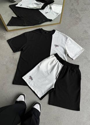 Мужской летний костюм nike футболка и шорты черно-белый2 фото
