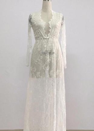 Пеньюар платье из кружева белое для фотосессии, беременной фотосессии s m 3906