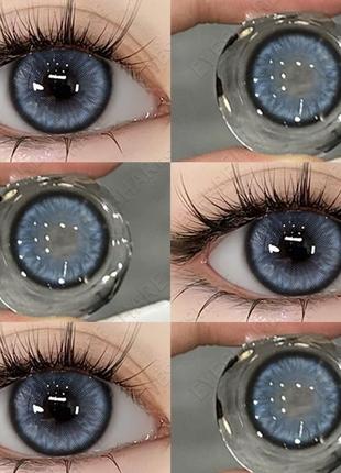 Цветные контактные линзы для глаз голубые без диоптрий + контейнер4 фото