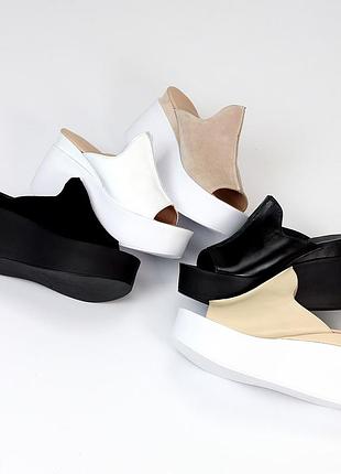 Сабо шлепанцы шлепки на высокой платформе, кожа и замша 36-40. шлепанцы шлепки кожаные замшевы