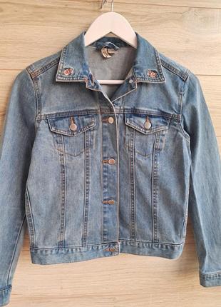 Джинсовый пиджак с вышивкой h&m разм м джинсовая куртка с вышивкой h&m3 фото
