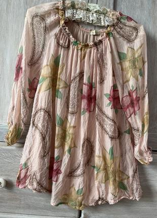 Італія шовкова блуза шовк 100% ніжна квіткова натуральний шовк2 фото