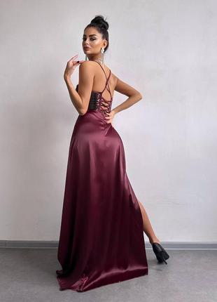 Женское изысканное нарядное вечернее бордовое бордовое корсетное платье открытые плечи на выпускной3 фото