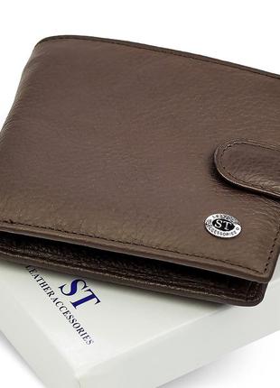 Шкіряне чоловіче портмоне на кнопці st leather st104 коричневе