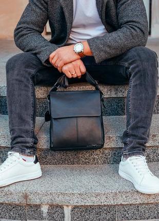 Мужская черная кожаная сумка-мессенджер tiding bag 75-52713 фото