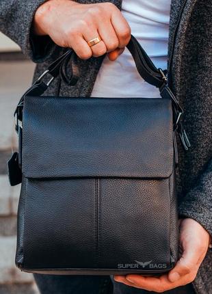 Мужская черная кожаная сумка-мессенджер tiding bag 75-52711 фото