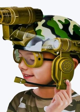 Дитячий ігровий військовий набір, шолом  підсвічування, мікрофон, ліхтарик, бінокль, снаряди1 фото