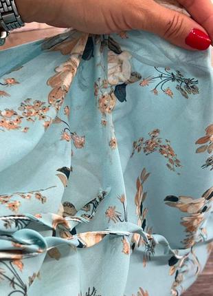 Платье в цветок, р.44-46, креп шифон, бирюзовый5 фото