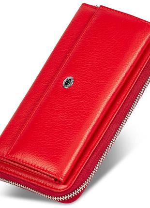 Красный женский кошелек-клатч из натуральной кожи с блоком для карт st leather st024