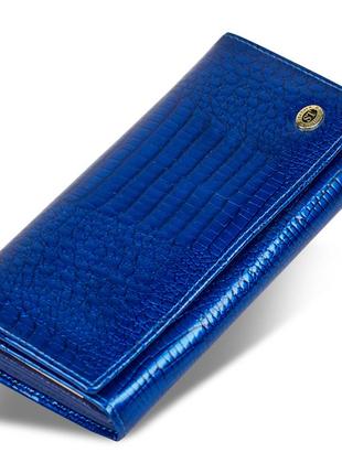 Гаманець синій багатофункціональний лаковий з натуральної шкіри st leather s1001a