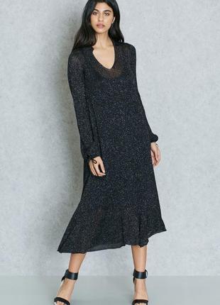 Вечірнє блискуче плаття міді mango з комірцем.