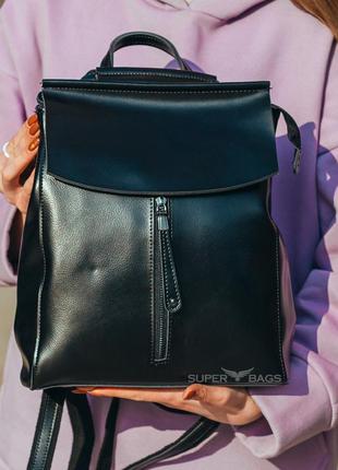 Женский стильный черный  рюкзак из натуральной кожи tiding bag - 66542