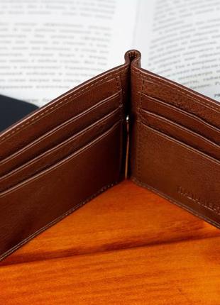 Стильное мужское кожаное портмоне с зажимом st leather в470 коричневый9 фото