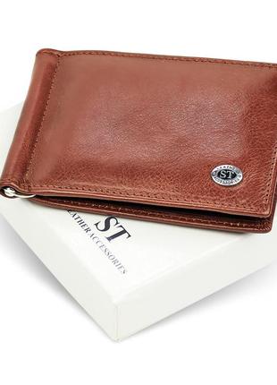 Стильное мужское кожаное портмоне с зажимом st leather в470 коричневый3 фото