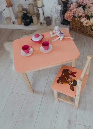Для гри, навчання, малювання. дитячий столик із шухлядою та рожевий стільчик
