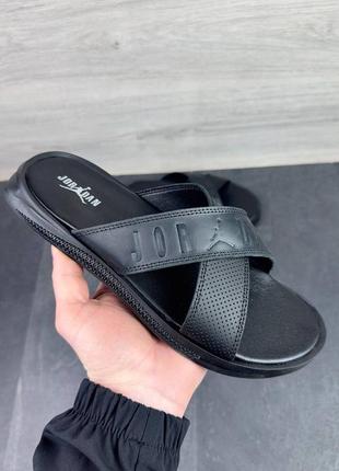 Чоловічі, шкіряні шльопанці jordan black leather