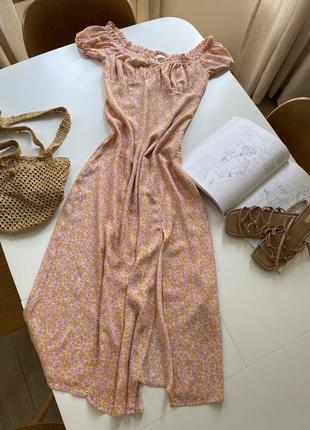 Квіткова сукня міді від h&m розмір s-m з розрізом 38 р платье плаття
