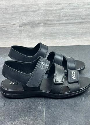 Мужские кожаные сандалии в стиле ecco black leather3 фото