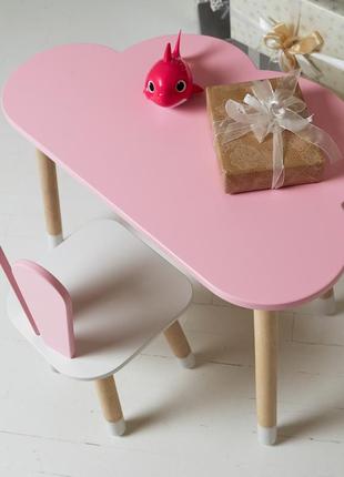 Стол тучка и стул детский ушки зайки розовые с белым сиденьем. столик для уроков, игр, еды