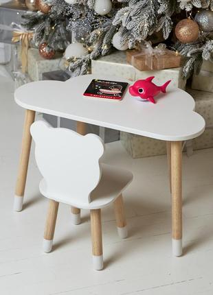 Стол тучка и стульчик детский белый  мишка. столик уроков, для игр, еды