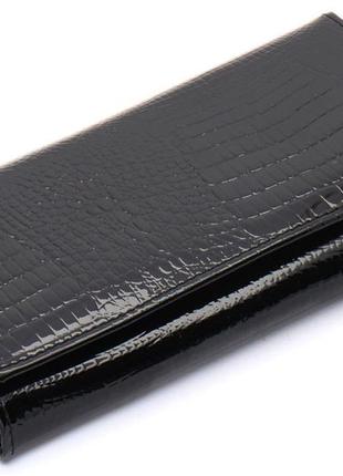 Гаманець чорний багатофункціональний лаковий з натуральної шкіри st leather s1001a