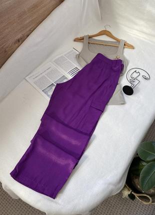 Фіолетові атласні широкі штани primark5 фото