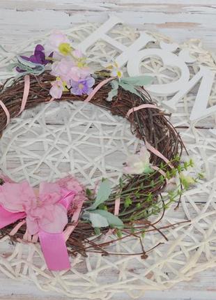 Фірмова весняна пасхальна прикраса вінок великодній декор композиція квіти3 фото