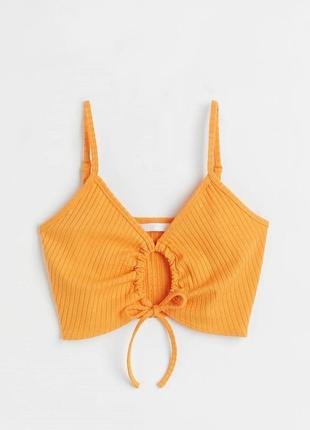 H&m яркий укороченный топ в рубчик, махровый топ, короткая майка с завязками