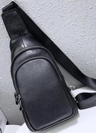 Шкіряний чоловічий рюкзак-слінг чорний на одне плече tiding bag dm-23912
