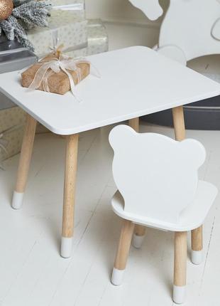 Детский прямоугольный стол и стул белоснежный ведмежонок. столик белый детский