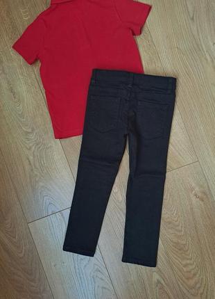 Нарядный набор для мальчика/чёрные джинсы/красная тенниска/красное поло2 фото