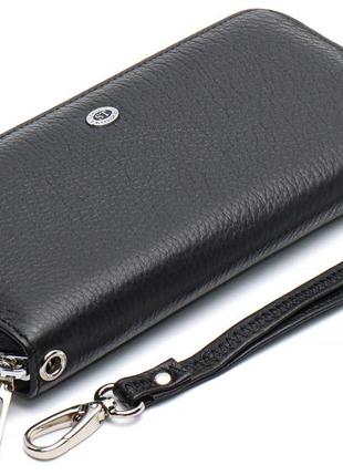 Черный кошелек-клатч из натуральной кожи c ремешком на запястье и ладонь st leather st45-14 фото