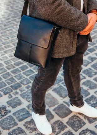 Черная мужская сумка через плечо из натуральной кожи tiding bag a25-3291a7 фото