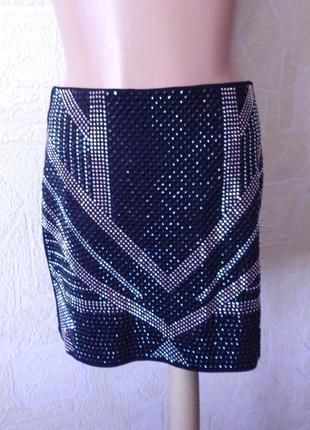 Вискозная юбка в стразах