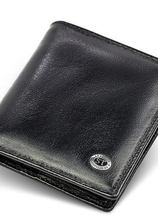 Мужское портмоне двойного сложения из натуральной кожи st leather b-ms33 черный