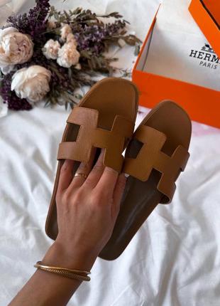 Женские шлепанцы hermes oran slippers beige premium⭐️