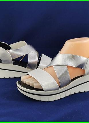 Женские сандалии босоножки белые серебристые на  резинке летняя обувь (размеры: 37) - 29-2
