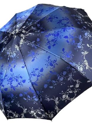 Жіноча парасолька напівавтомат із принтом квітів на 10 спиць, темно-синій, 0401-1