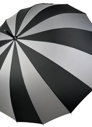 Женский зонт-трость на 16 спиц с контрастными секторами, полуавтомат от фирмы toprain, серый, 0616-6